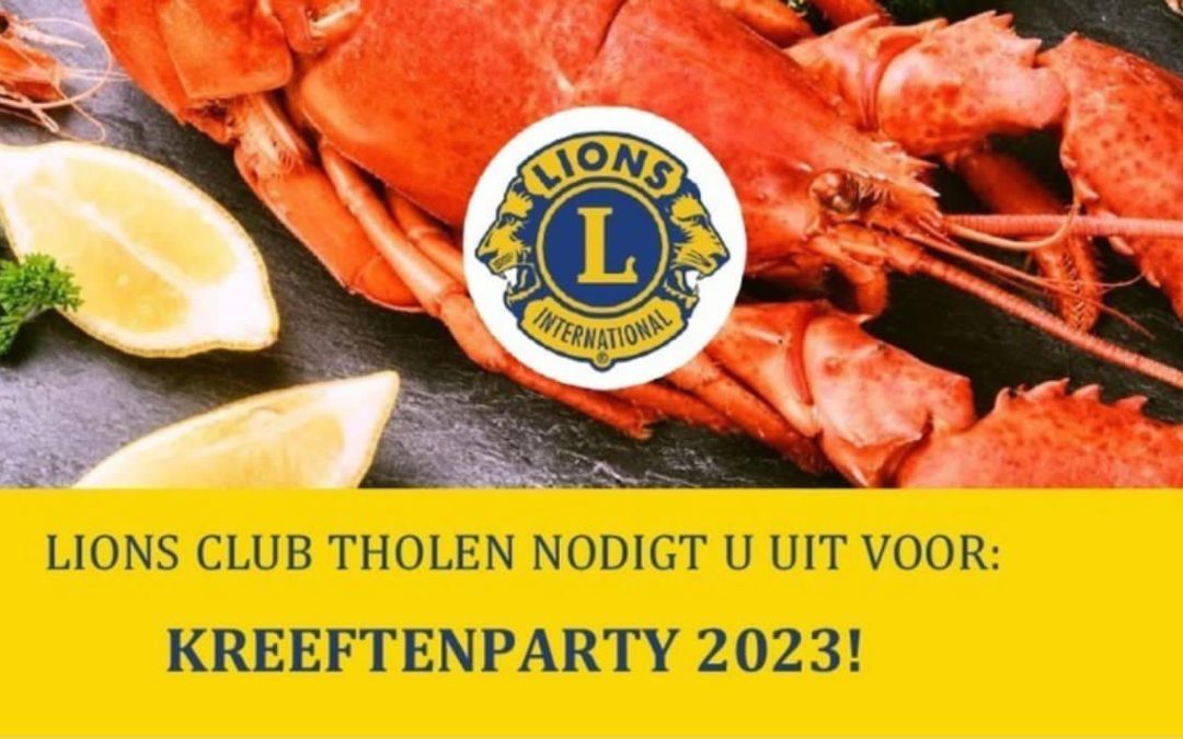 Lions Club Tholen nodigt u uit voor: Kreeftenparty 2023 op vrijdag 14 april 2023!